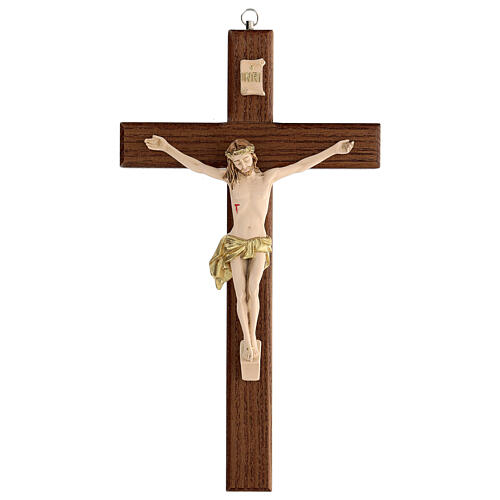 Crucifixo pintado à mão madeira de freixo envernizada e resina 30 cm 1