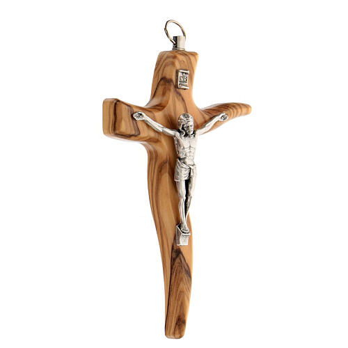 Olive wood crucifix contemporary with metal Christ 16 cm 3