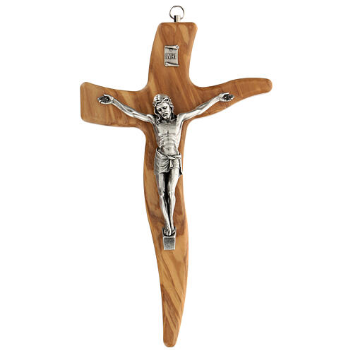 Crucifix forme irrégulière bois olivier et métal 25 cm 1