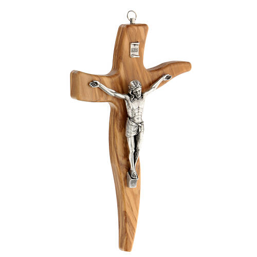 Crucifix forme irrégulière bois olivier et métal 25 cm 3