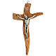 Crucifix forme irrégulière bois olivier et métal 25 cm s1