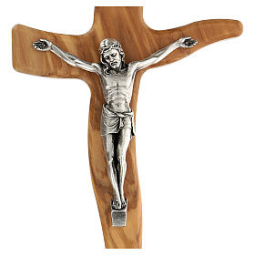 Crucifixo madeira de oliveira moldada Jesus prateado 24,8x14,7 cm