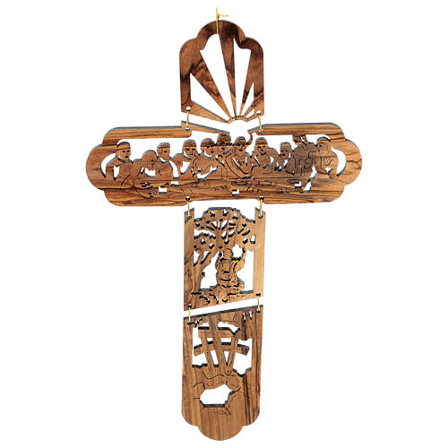 Olivewood crucifix with cut-out scene of the Last Supper 30x20 cm 1