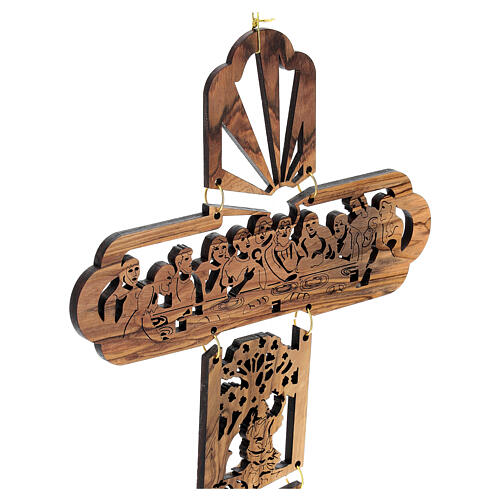Olivewood crucifix with cut-out scene of the Last Supper 30x20 cm 2