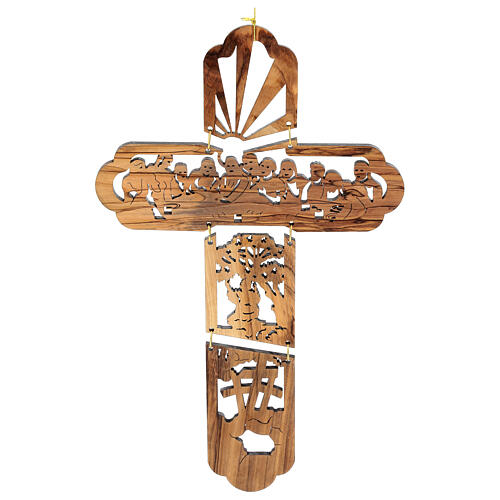 Crucifix bois olivier Cène 30x20 cm 3