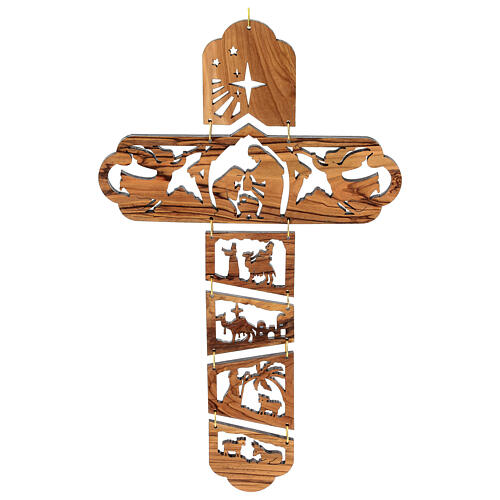 Olivewood crucifix with cut-out scene of the Nativity 30x20 cm 3
