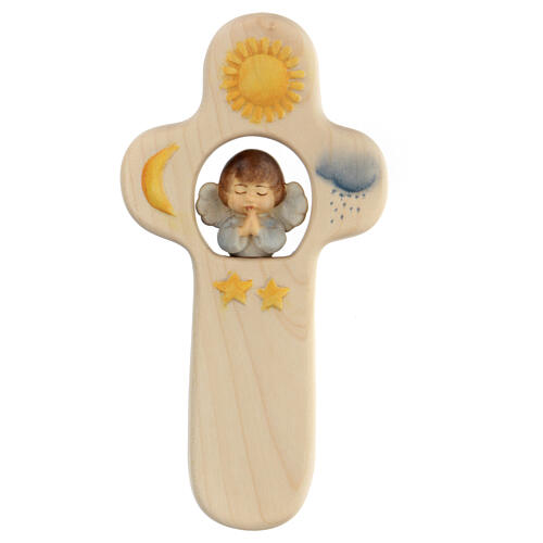 Cross with praying angel, Val Gardena, painted maple wood 1