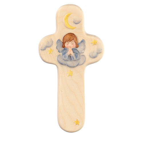 Crucifix with blue angel, Val Gardena maple wood 1