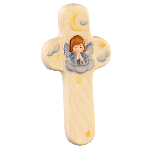 Crucifix with blue angel, Val Gardena maple wood 2