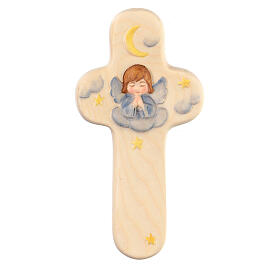 Crucifix en bois d'érable avec ange bleu Val Gardena