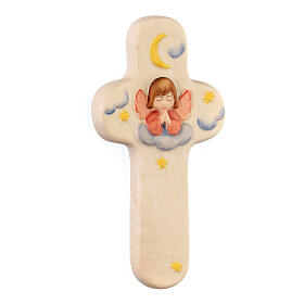 Crucifix with pink angel, Val Gardena maple wood