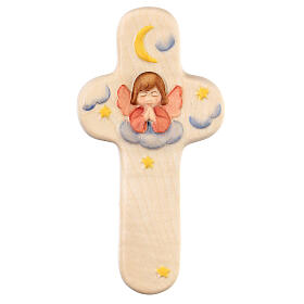 Crucifix en bois d'érable avec ange rose Val Gardena