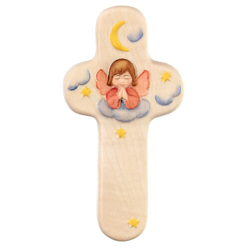 Crucifix en bois d'érable avec ange rose Val Gardena 1