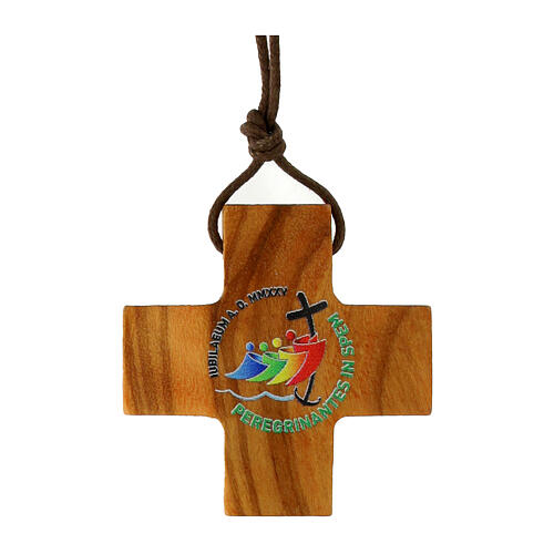 Bowed cross with Jubilee 2025 official logo, olivewood, 1.2 in 1