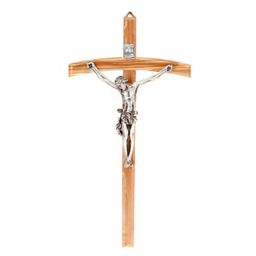 Olive wood crucifix with curved cross 1