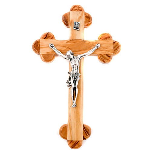 Olive wood crucifix with flower cross 1