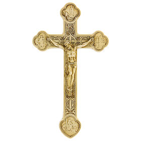 Lourdes crucifix in ivory-painted stone by Bethlehem French nuns 25x15 cm