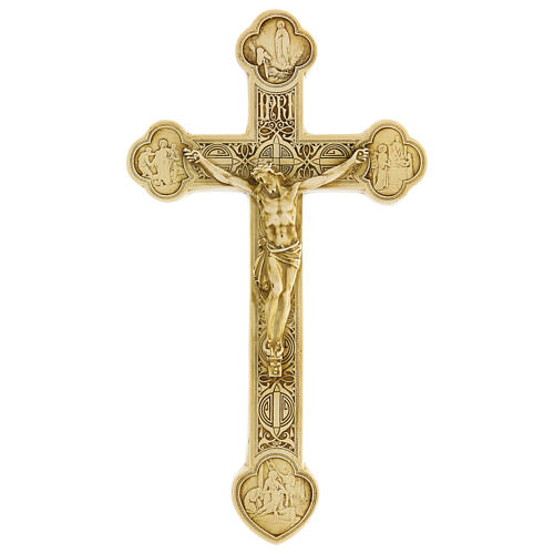 Lourdes crucifix in ivory-painted stone by Bethlehem French nuns 25x15 cm 1