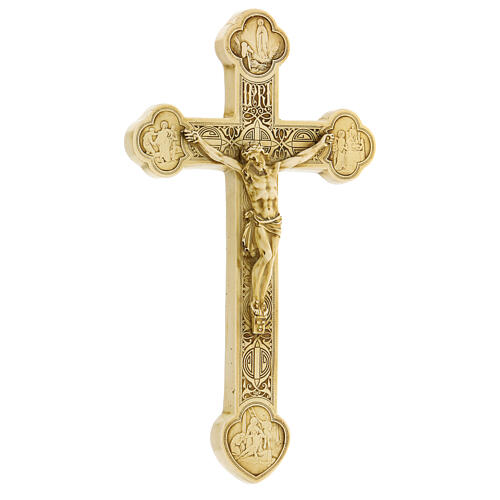 Lourdes crucifix in ivory-painted stone by Bethlehem French nuns 25x15 cm 4
