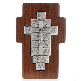 Crucifix argent chemin de croix 14 stations sur croix en bois