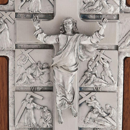 Crucifixo prata Via Sacra 14 estações na cruz madeira 4