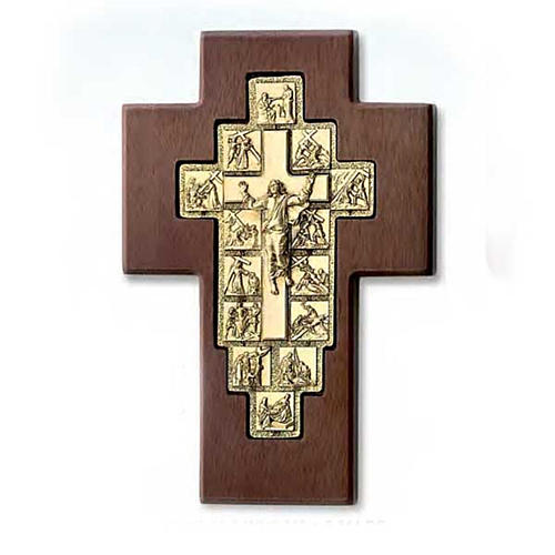 Crucifix doré chemin de croix 14 stations sur croix en bo 1