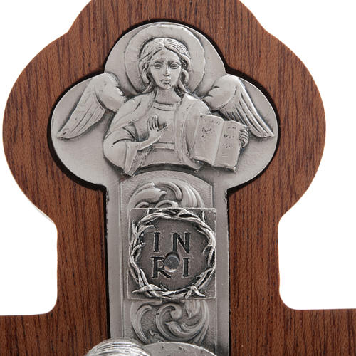 Krucyfiks metal posrebrzany 4 Ewangeliści krzyż mahoniowy. 4
