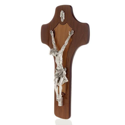 Crucifixo madeira de mogno corpo metal prateado 5