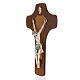 Crucifixo madeira de mogno corpo metal prateado s5
