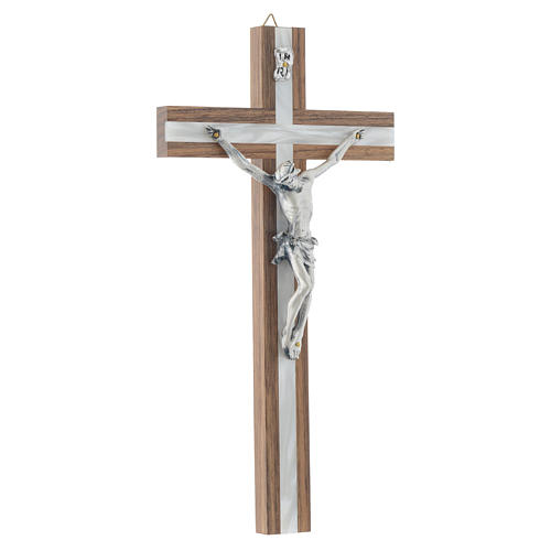 Crucifixo madeira escura e metal elemento embutido imitação madrepérola 3