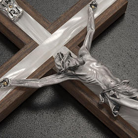 Crucifix in light wood with pearly metal insert