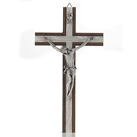 Crucifix bois et métal décor simili nacre