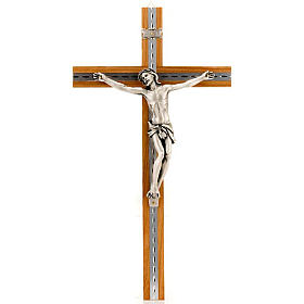 Krucyfiks drewno orzechowe i aluminium ciało Chrystusa metal posrebrzany.
