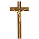 Crucifix bois clair de noix et alluminium corps métal dor s1