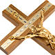 Crucifix in light walnut wood and aluminium with golden metal bo s3