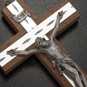 Crucifix in walnut wood and silver metal