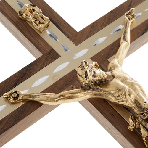 Crucifix, golden metal in walnut wood and aluminium 3