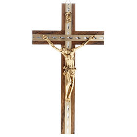 Crucifix bois de noix et alluminium et métal doré