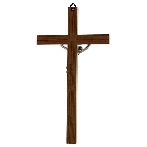 Crucifixo madeira de nogueira metal prateado alumínio 5