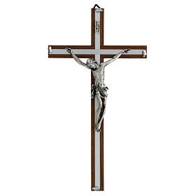 Crucifix in walnut wood, silver metal and aluminium