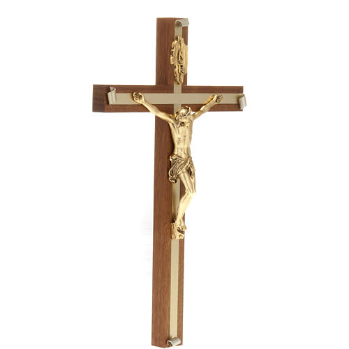 Crucifixo madeira nogueira metal dourado parte embutida alumínio 3