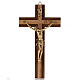 Crucifix in walnut wood, inserts in olive wood and golden metal s1