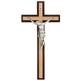 Crucifix in wenge and beech wood, silver metal body