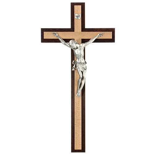 Crucifix bois de wengè et hêtre corps en mét 1