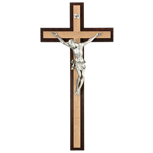 Krucyfiks wenge i buk ciało Chrystusa metal posrebrzany. 1
