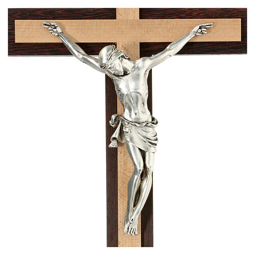 Crucifixo wenge e faia corpo metal prateado 2