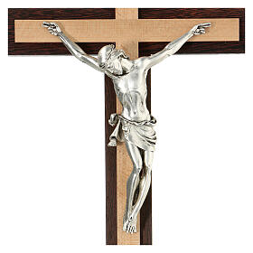 Crucifix in wenge and beech wood, silver metal body