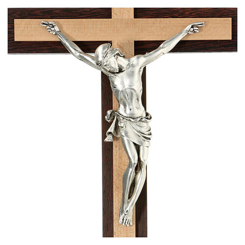 Crucifix in wenge and beech wood, silver metal body 2