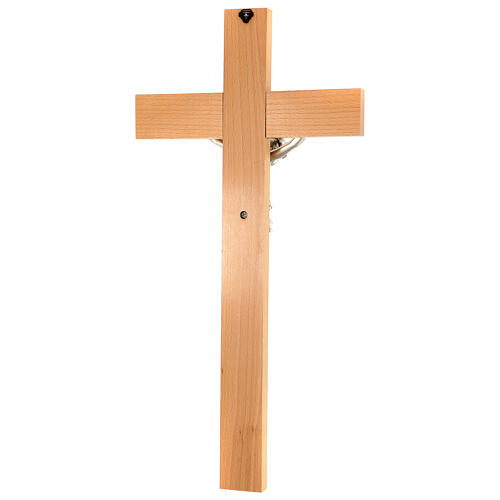 Crucifijo de madera de wengé y fagus, cruz en metal plateado 6