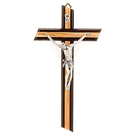 Crucifix in wenge and olive wood, with silver metal